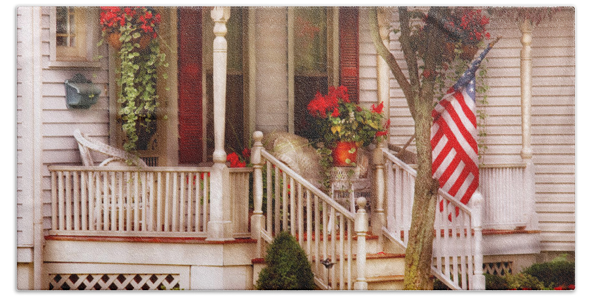 Savad Hand Towel featuring the photograph Porch - Americana by Mike Savad