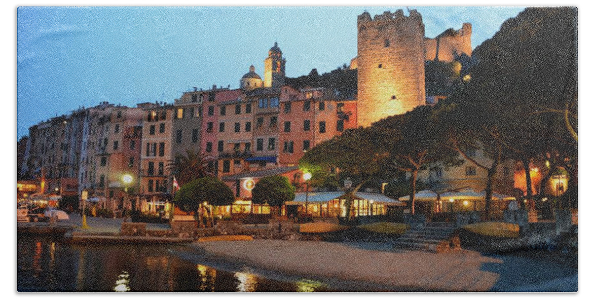 Portovenere Hand Towel featuring the photograph Portovenere at Night by Dany Lison