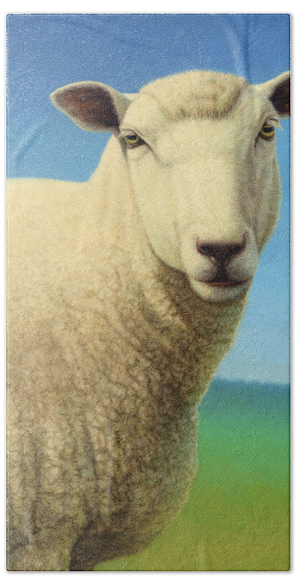 Sheep Bath Sheet featuring the painting Portrait of a Sheep by James W Johnson