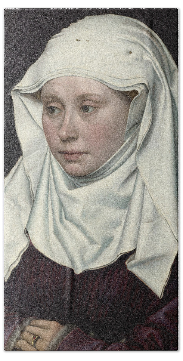 Robert Campin Bath Towel featuring the painting Portrait of a Woman by Robert Campin