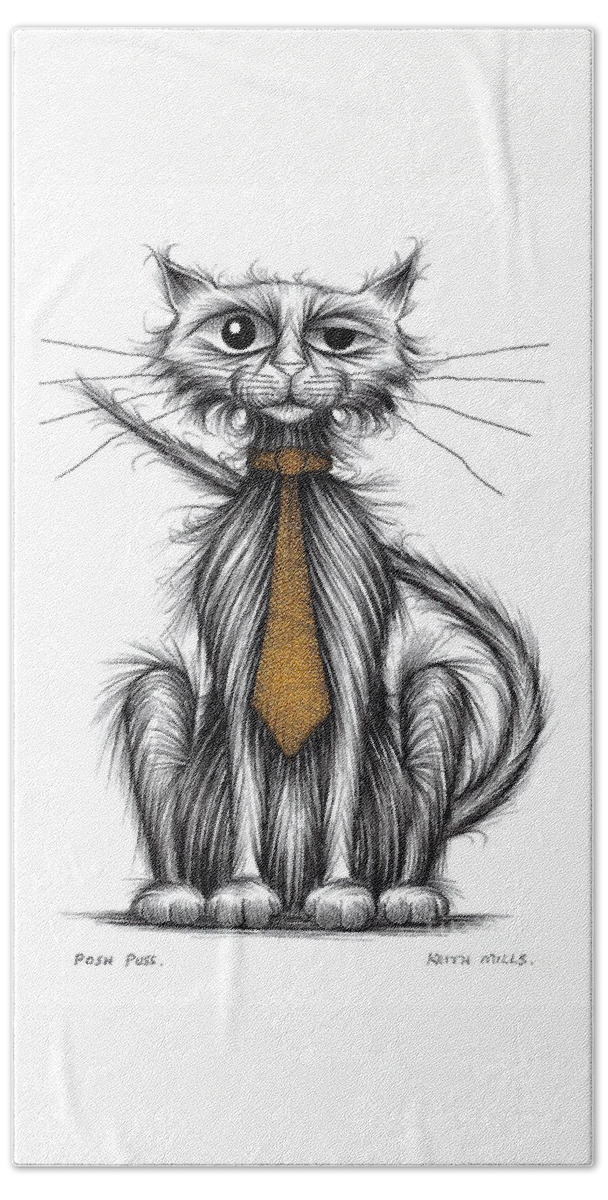 Dapper Cat Bath Towel featuring the drawing Posh puss by Keith Mills