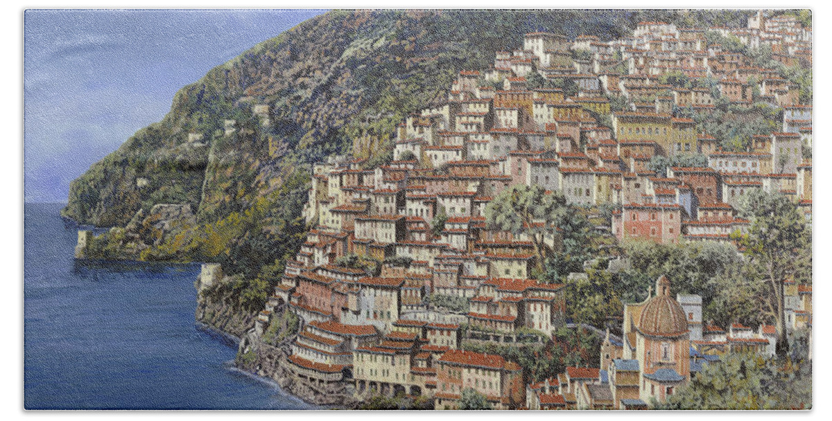 Italy Hand Towel featuring the painting Positano e la Torre Clavel by Guido Borelli