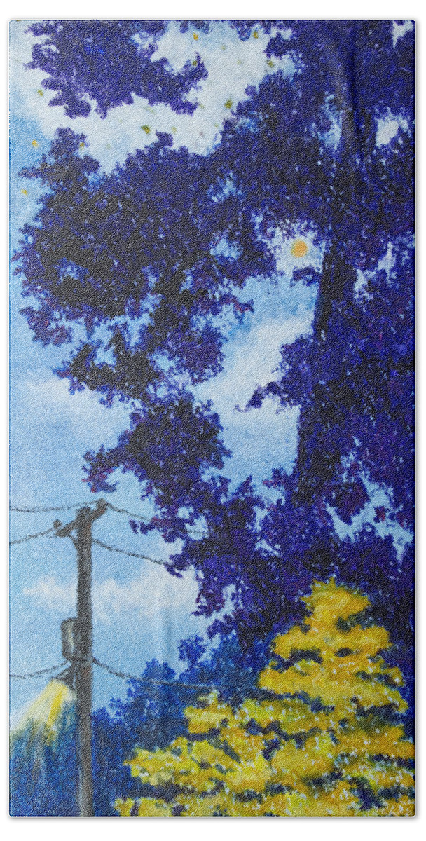 Trees Hand Towel featuring the mixed media Power Lines at Night by Michele Fritz