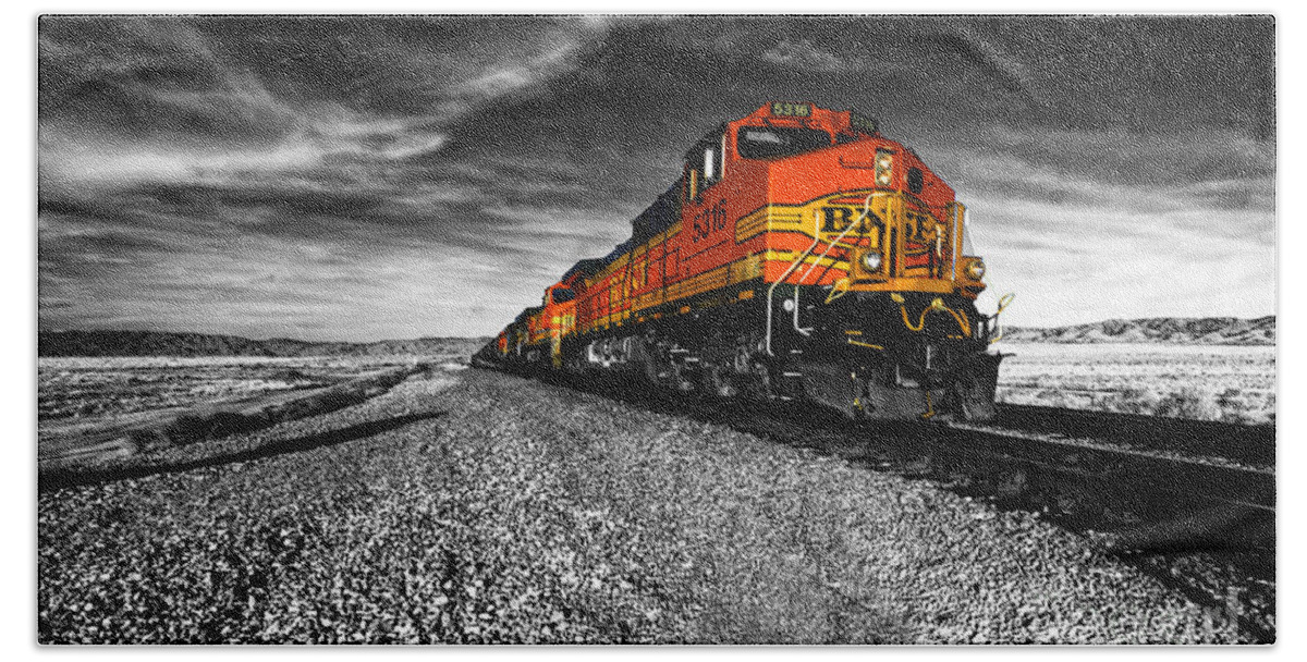 American Freight Train Hand Towel featuring the photograph Power of the Santa Fe by Rob Hawkins