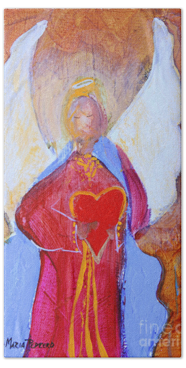 Angel. Heart Bath Towel featuring the painting Precious Heart Angel by Robin Pedrero