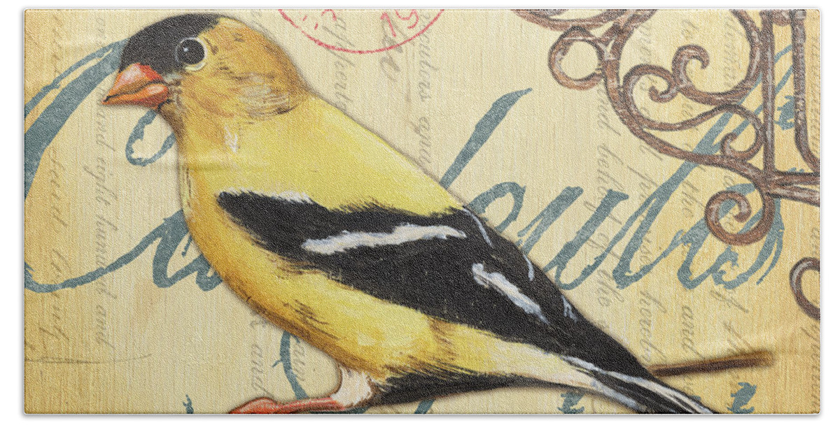 Goldfinch Hand Towel featuring the painting Pretty Bird 3 by Debbie DeWitt