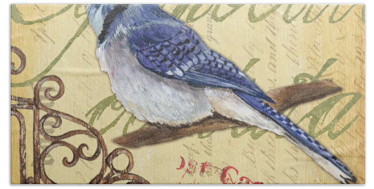 Blue Jay Hand Towel featuring the painting Pretty Bird 4 by Debbie DeWitt