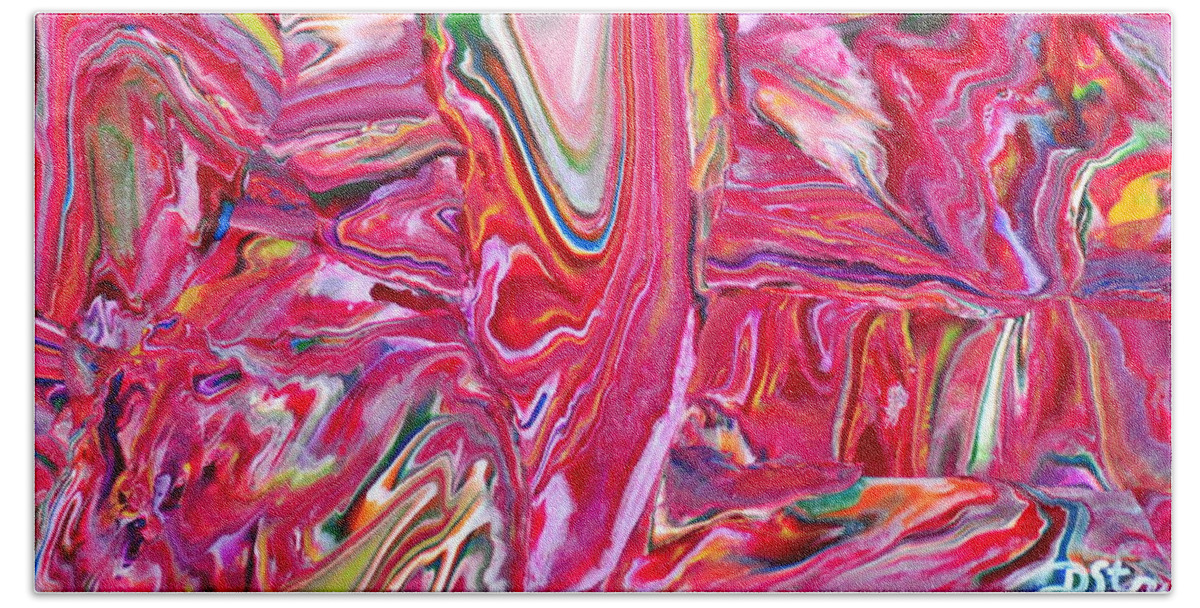 Abstract Bath Towel featuring the mixed media Pretty in Pink by Deborah Stanley