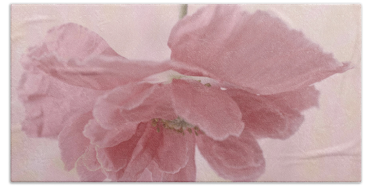 Poppy Hand Towel featuring the photograph Pretty Pink Poppy Macro by Sandra Foster
