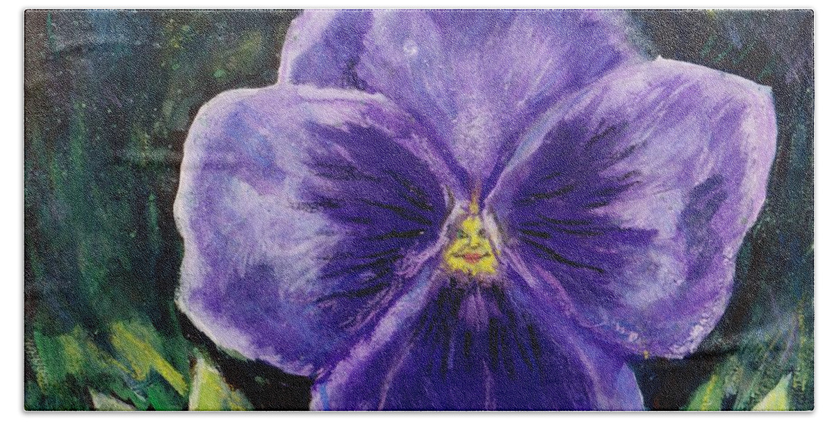 Flower Hand Towel featuring the painting Pretty Purple Pansy Person by Shana Rowe Jackson
