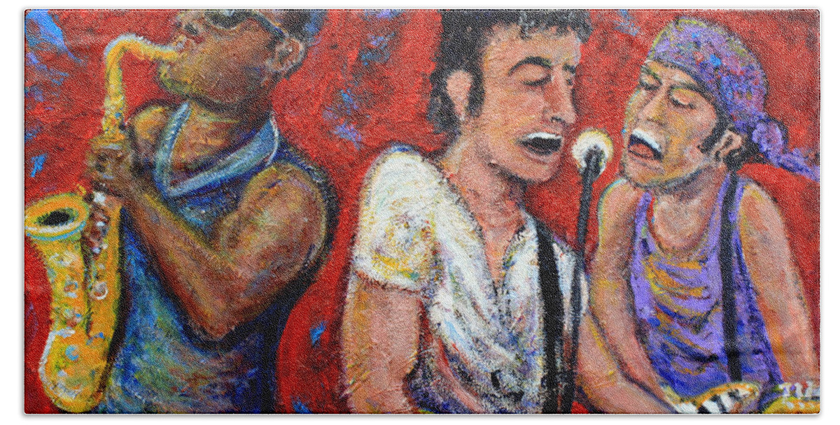 Bruce Springsteen Hand Towel featuring the painting Prove It All Night Bruce Springsteen and The E Street Band by Jason Gluskin