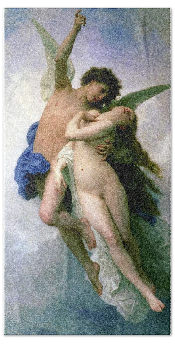 William Adolphe Bourguereau Bath Towel featuring the painting Psyche et LAmour by William Adolphe Bouguereau