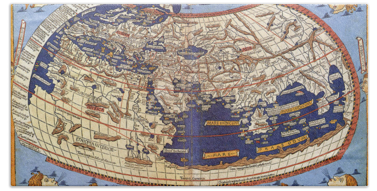 History Bath Towel featuring the photograph Ptolemys World Map 2nd Century by Photo Researchers
