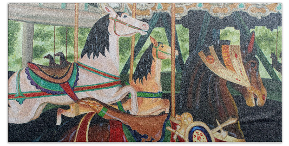Carousel Hand Towel featuring the painting Pullen Park Carousel by Jill Ciccone Pike