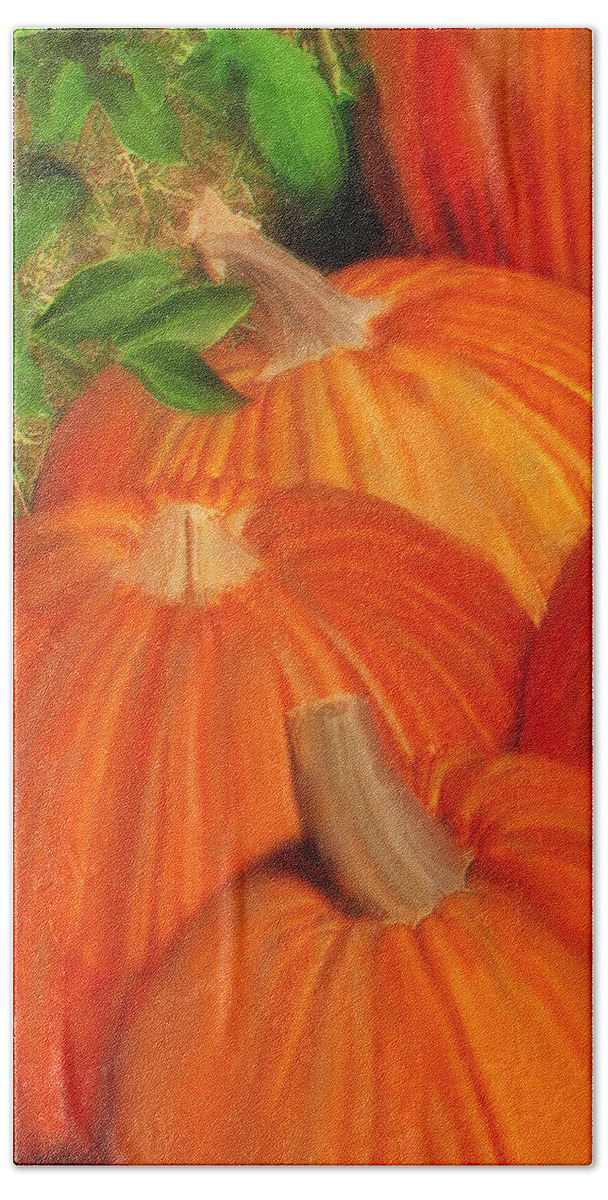 Harvest Hand Towel featuring the painting Pumpkins Pumpkins Everywhere by Deborah Boyd
