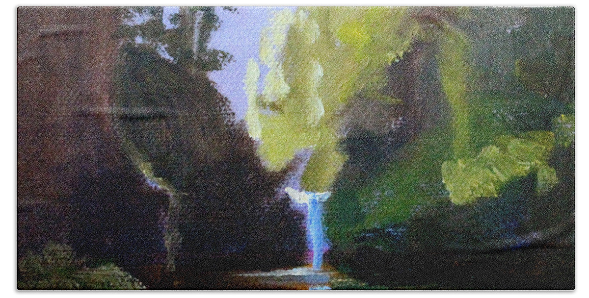 Oregon Bath Towel featuring the painting Punch Bowl Falls by Nancy Merkle