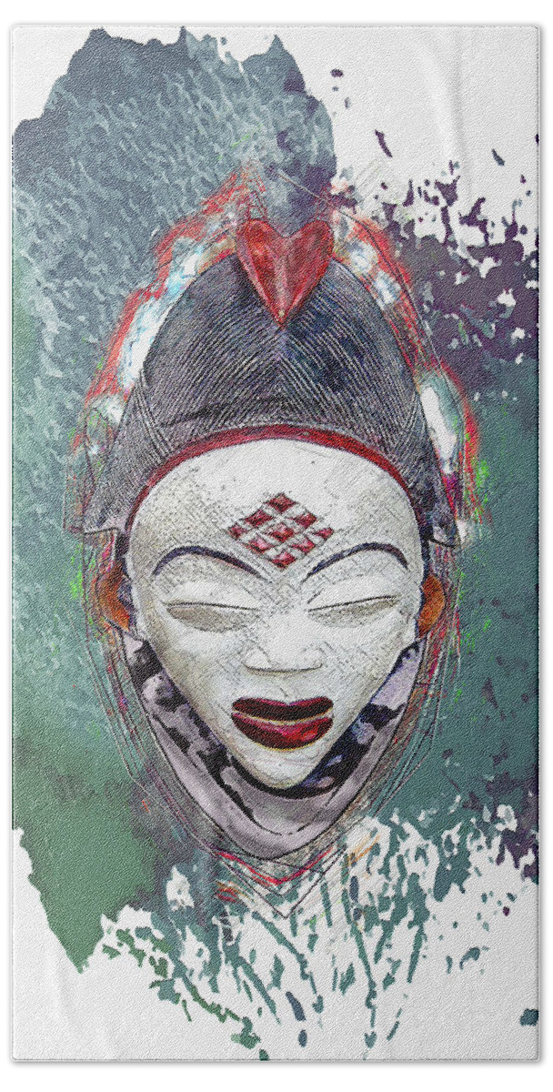 'treasures Of Africa' Collection By Serge Averbukh Hand Towel featuring the digital art Punu Mask - Maiden Spirit Mukudji by Serge Averbukh