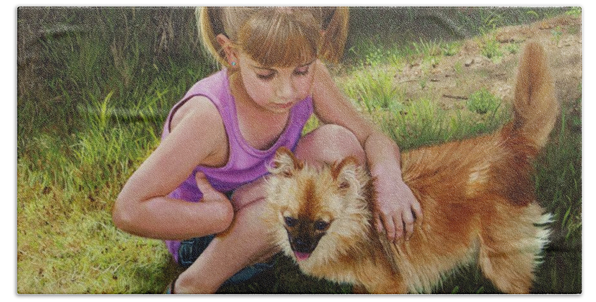 Puppy Bath Towel featuring the painting Puppy Love by Glenn Beasley