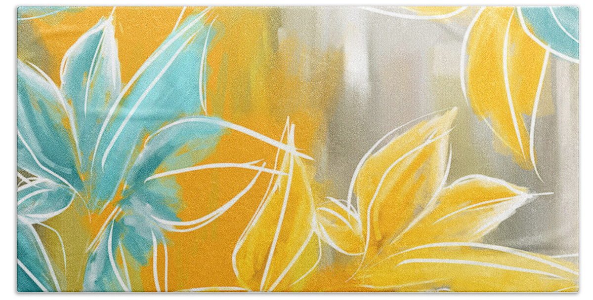 Yellow Hand Towel featuring the painting Pure Radiance by Lourry Legarde