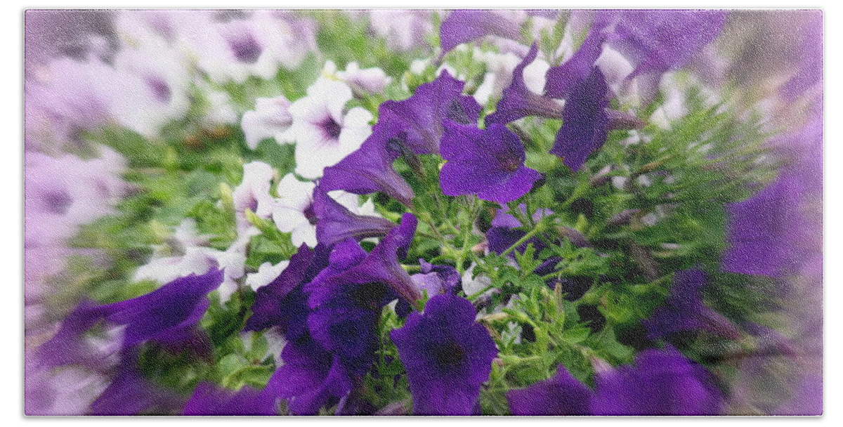 Purple Bath Towel featuring the photograph Purple and White Petunias by Donna Walsh