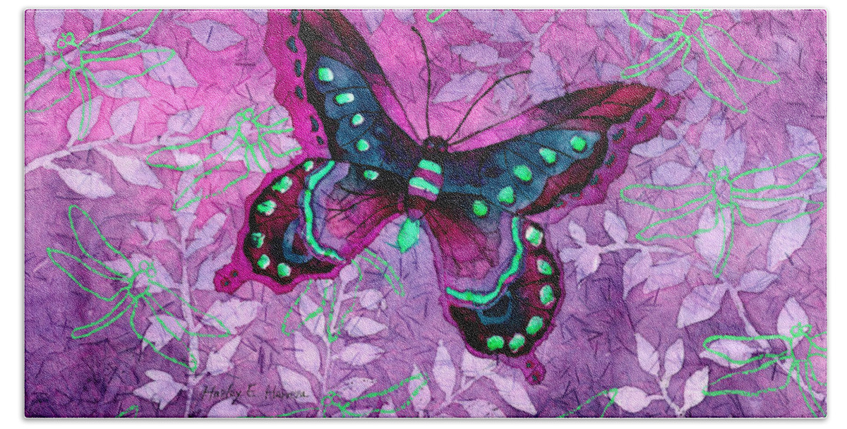 Butterfly Bath Sheet featuring the painting Purple Butterfly by Hailey E Herrera
