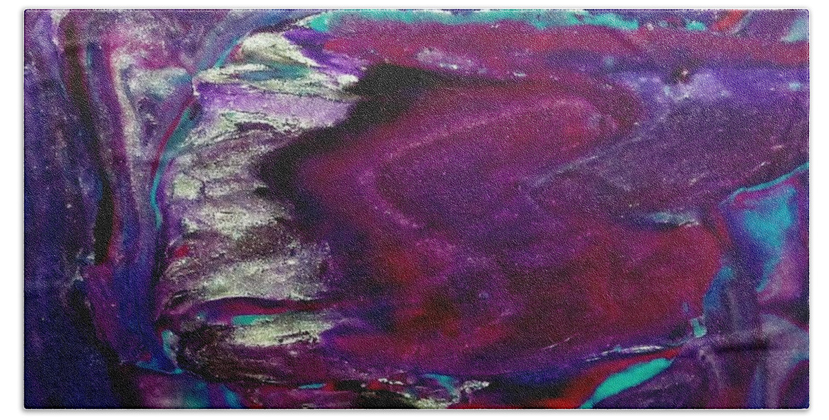 Abstract Bath Towel featuring the mixed media Purple Craze by Deborah Stanley