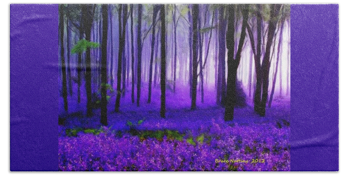 Tree Bath Towel featuring the painting Purple Forest by Bruce Nutting