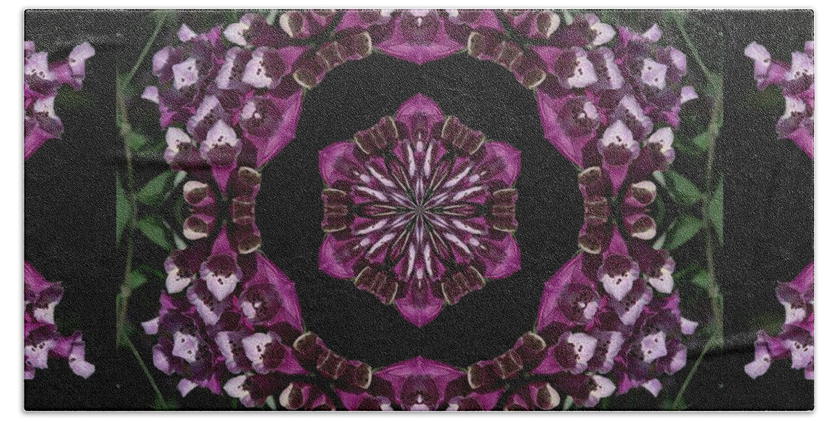 Flower Hand Towel featuring the photograph Purple Foxglove Kaleidoscope by Valerie Kirkwood