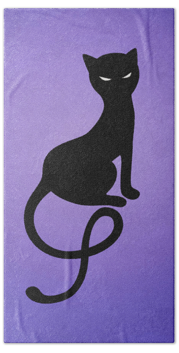 Cats Hand Towel featuring the digital art Purple Gracious Evil Black Cat by Boriana Giormova
