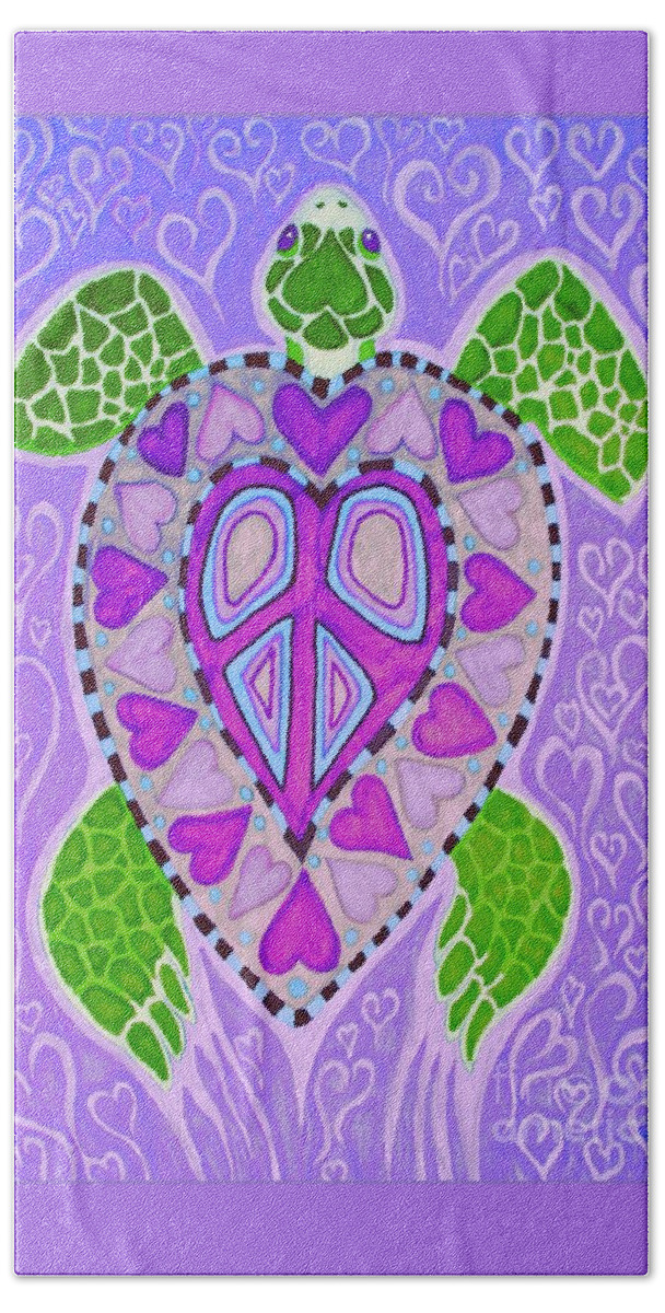 Turtle Bath Towel featuring the drawing Purple Heart Turtle by Nick Gustafson
