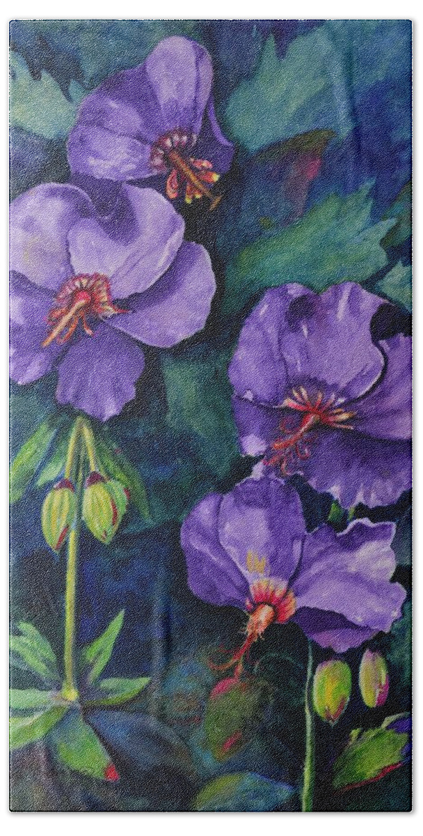 Hybiscus Hand Towel featuring the painting Purple Hibiscus by Jane Ricker