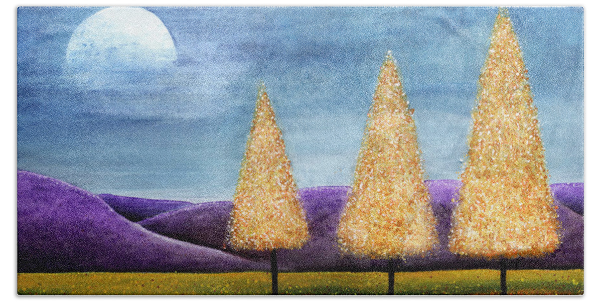 Tree Hand Towel featuring the painting Purple Hills by Lee Owenby