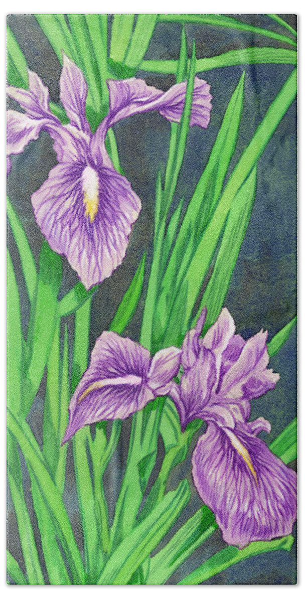 Purple Bath Towel featuring the painting Purple Iris by Richard De Wolfe