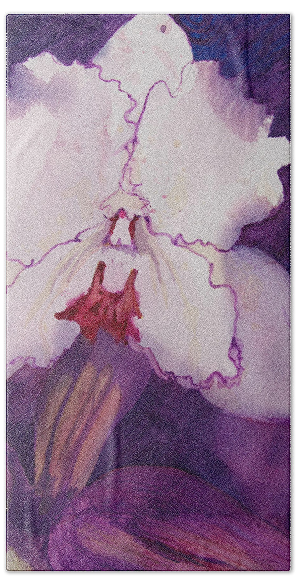 Orchid Hand Towel featuring the painting Purple Orchid by Terry Holliday