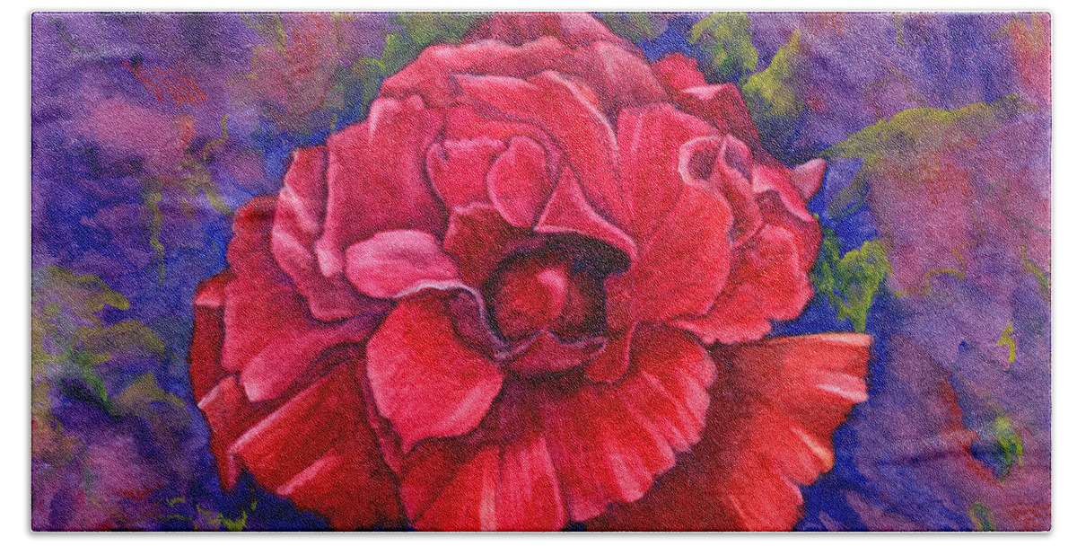 Red Rose Hand Towel featuring the painting Purple Passion by Nancy Cupp