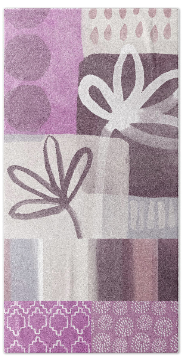 Hope Hand Towel featuring the mixed media Purple Patchwork- contemporary art by Linda Woods