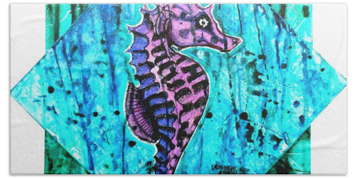 Seahorse Bath Towel featuring the painting Purple Seahorse by Genevieve Esson