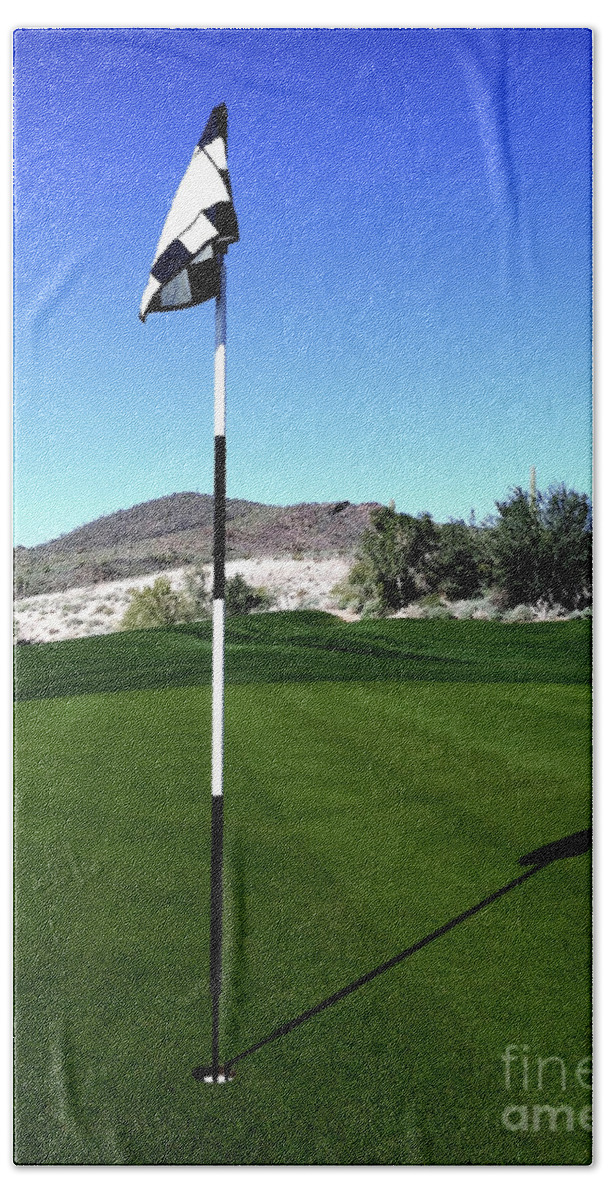 Activity Bath Towel featuring the photograph Putting Green and Flag on Golf Course by Bryan Mullennix