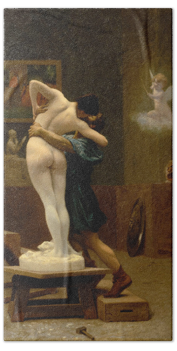 Jean-leon Gerome Bath Towel featuring the painting Pygmalion and Galatea by Jean-Leon Gerome