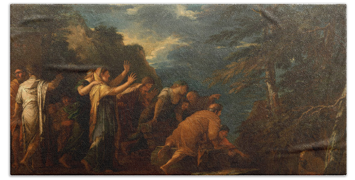 Salvator Rosa Bath Towel featuring the painting Pythagoras Emerging from the Underworld by Salvator Rosa