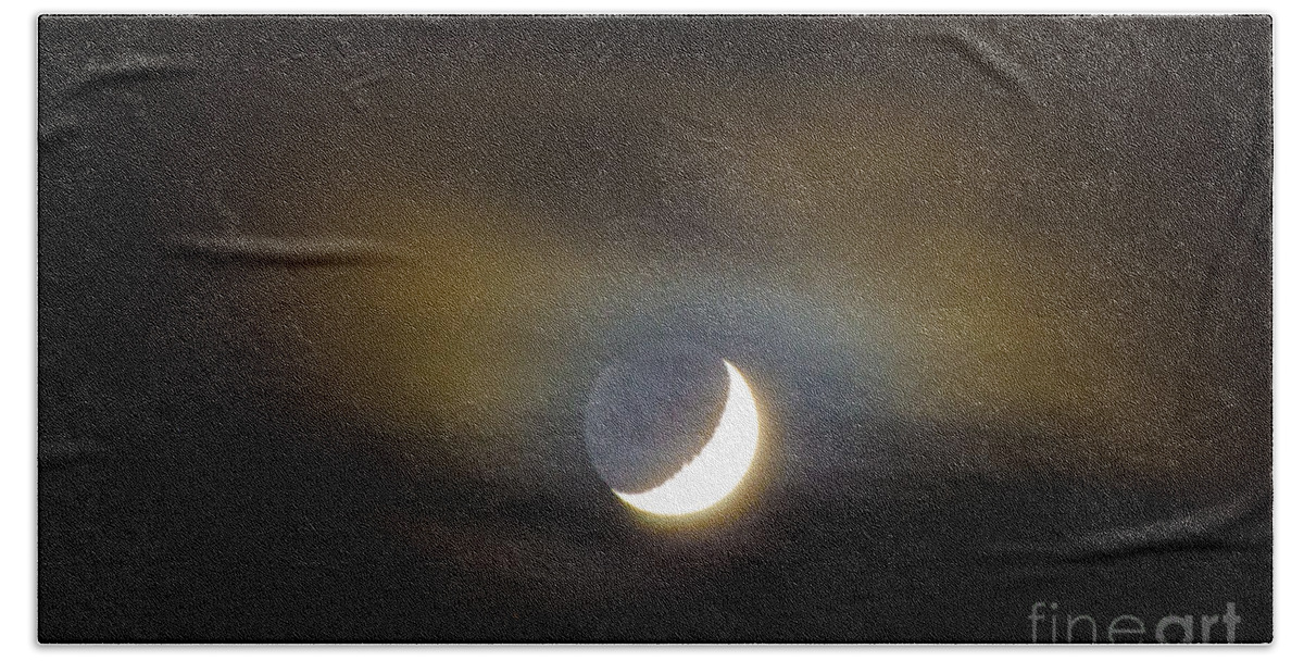 Moon Bath Towel featuring the photograph Quarter Moon by Judy Wolinsky