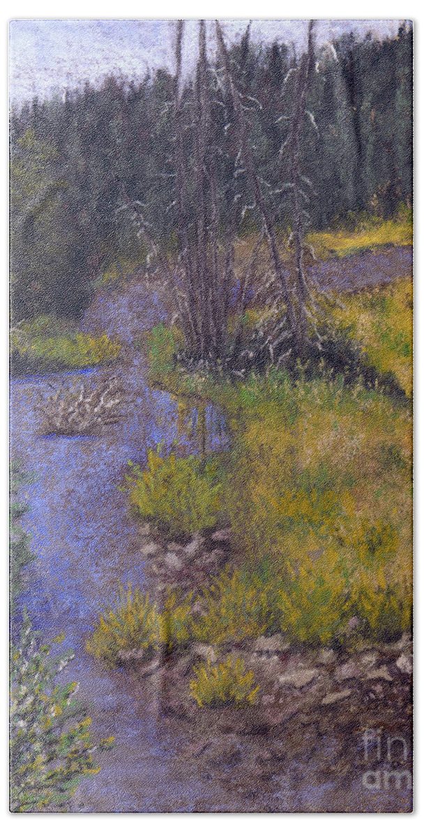 Creek Hand Towel featuring the painting Quiet Creek by Ginny Neece