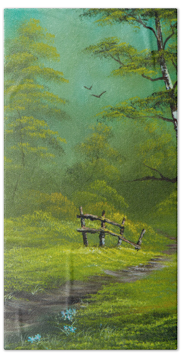 Landscape Bath Towel featuring the painting Quiet Trail by Chris Steele