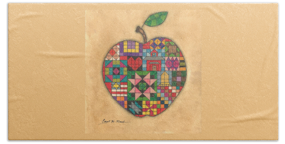 Apple Hand Towel featuring the drawing Quilted Apple by Carol Neal
