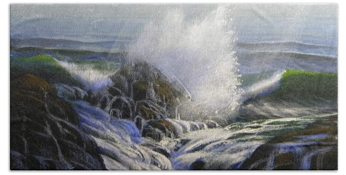 Seascape Bath Towel featuring the painting Raging Surf by Frank Wilson
