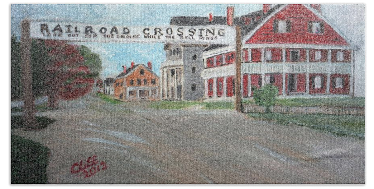 Architecture Hand Towel featuring the painting Railroad Crossing by Cliff Wilson