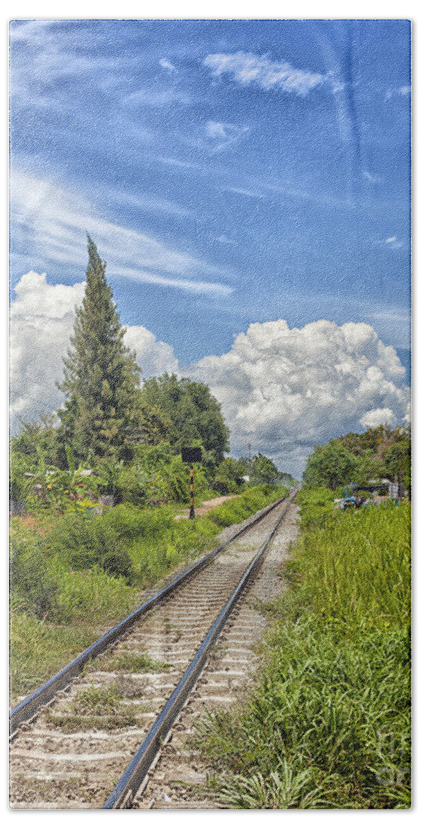 Asia Bath Sheet featuring the photograph Railroad track by Sophie McAulay