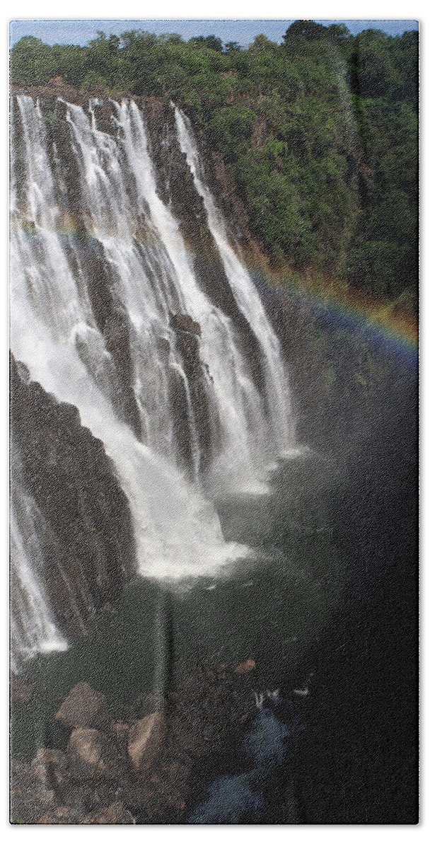 Victoria Falls Hand Towel featuring the photograph Rainbow At Victoria Falls by Aidan Moran