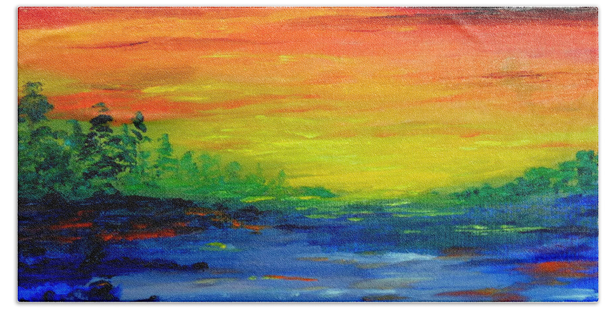 Rainbow Backwaters Bath Towel featuring the painting Rainbow Back Waters by Cheryl Nancy Ann Gordon