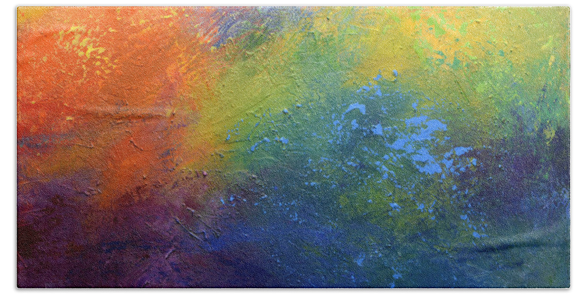 Sky Bath Towel featuring the painting Rainbow Blue by Linda Bailey